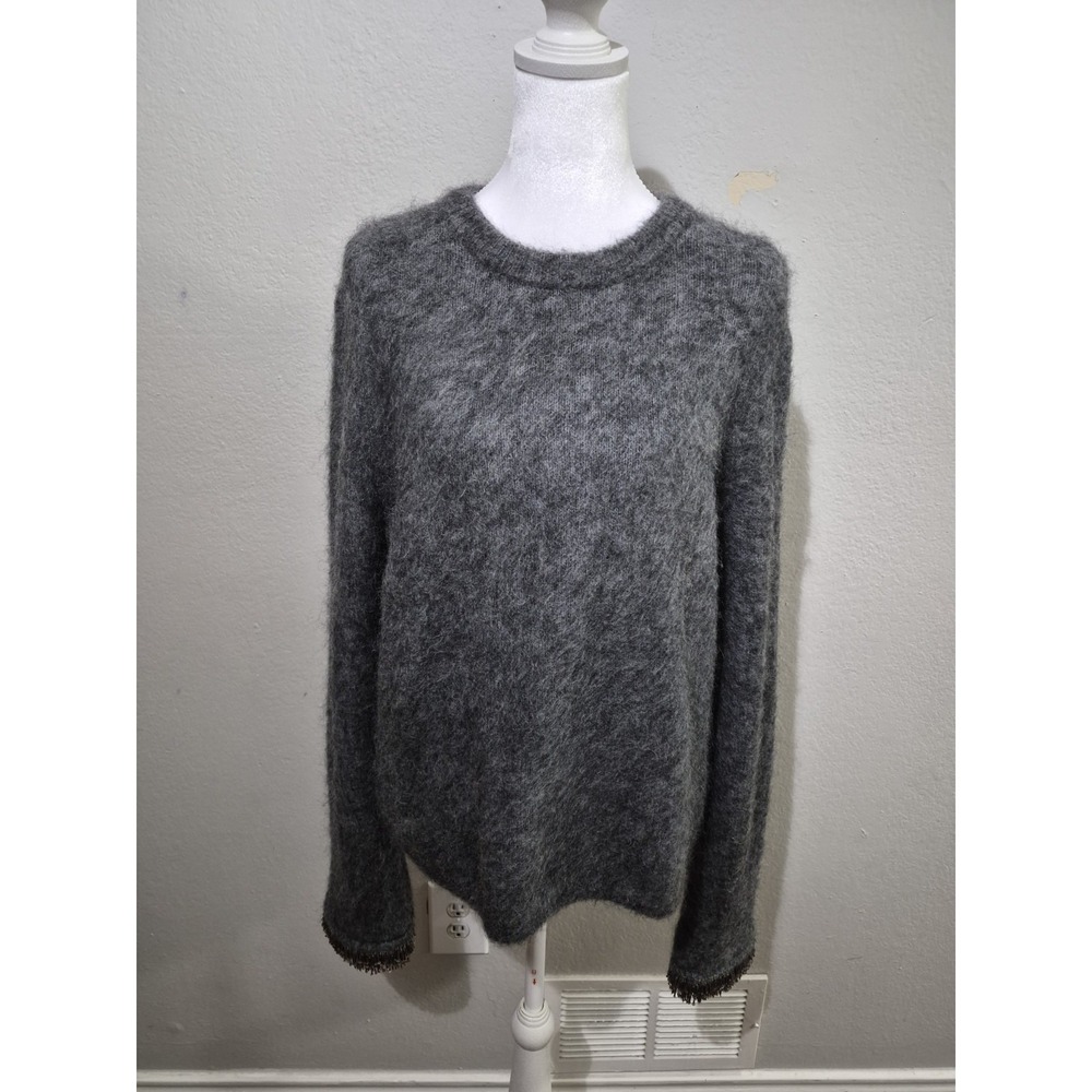 Women's H&M Oversized Mohair Blend Sweater Gray Bead‎ Detail Sleeves Soft Cozy